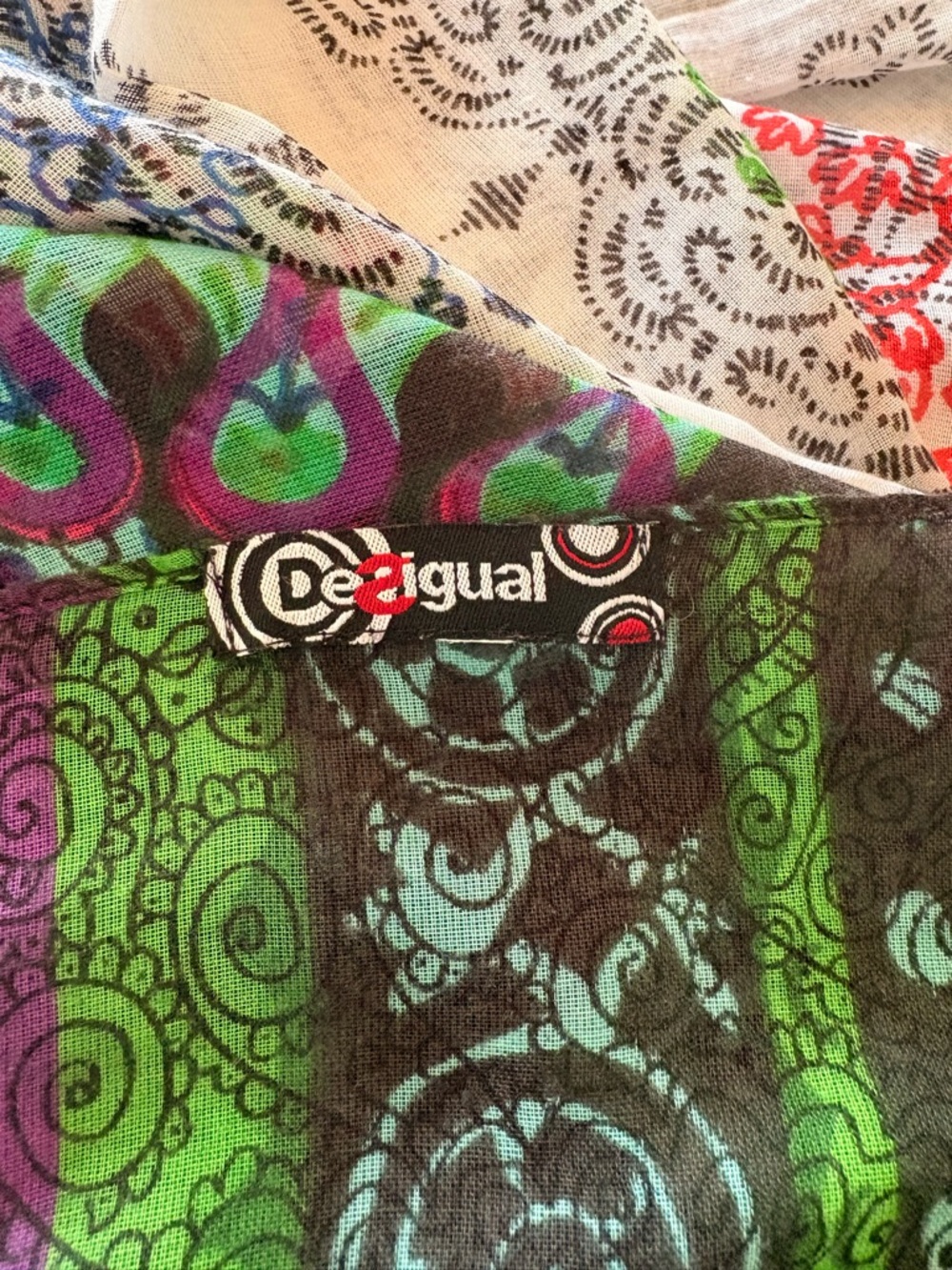 Desigual Multicolor Green Purple and Red Patterned Scarf